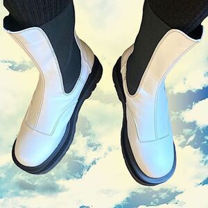 White Slip-On Chelsea Boot with Chunky Soles